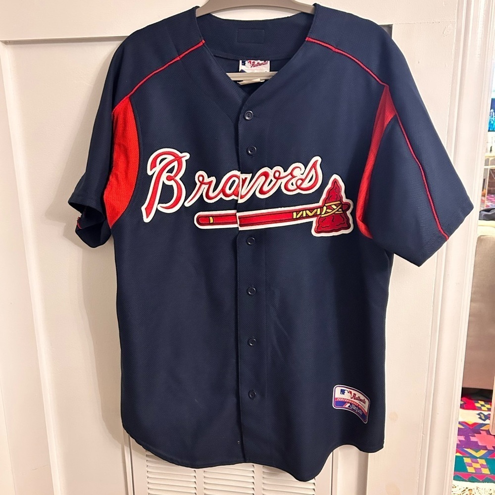MLB Authentic VTG Magestic Atlanta Braves Jersey Size Large Blue Made in USA